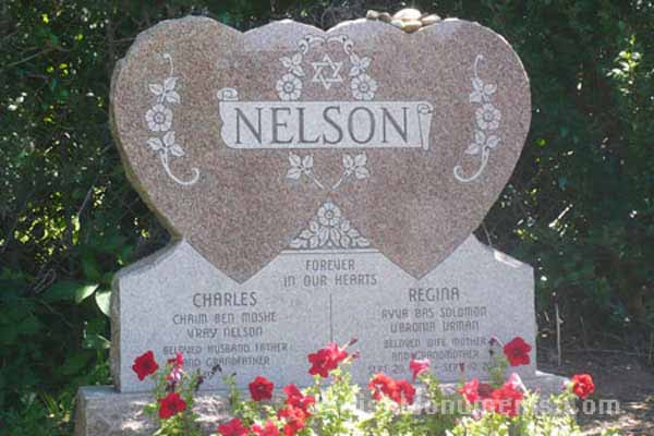 Pink Jewish Double Heart Tombstone
