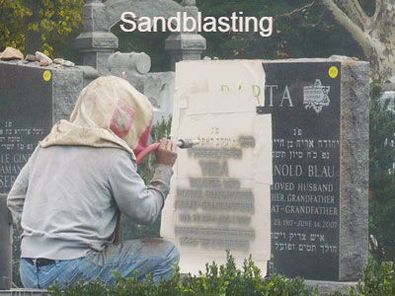Sandblasting Jewish Inscription on a Jewish Gravestone in the cemetery